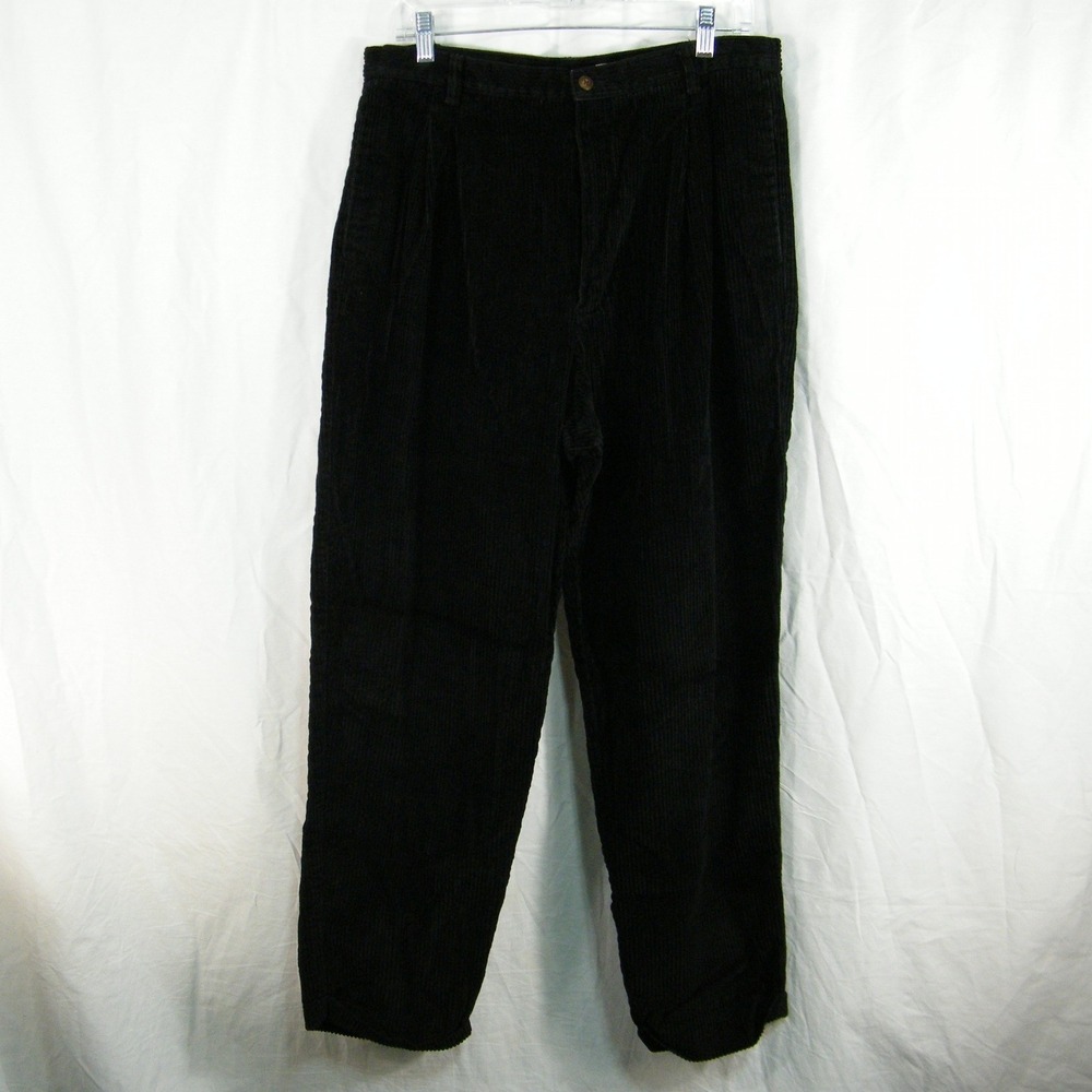 Eddie Bauer‎ Corduroy Pants Women 16 Black Pleated Straight Leg Vintage Core 90s